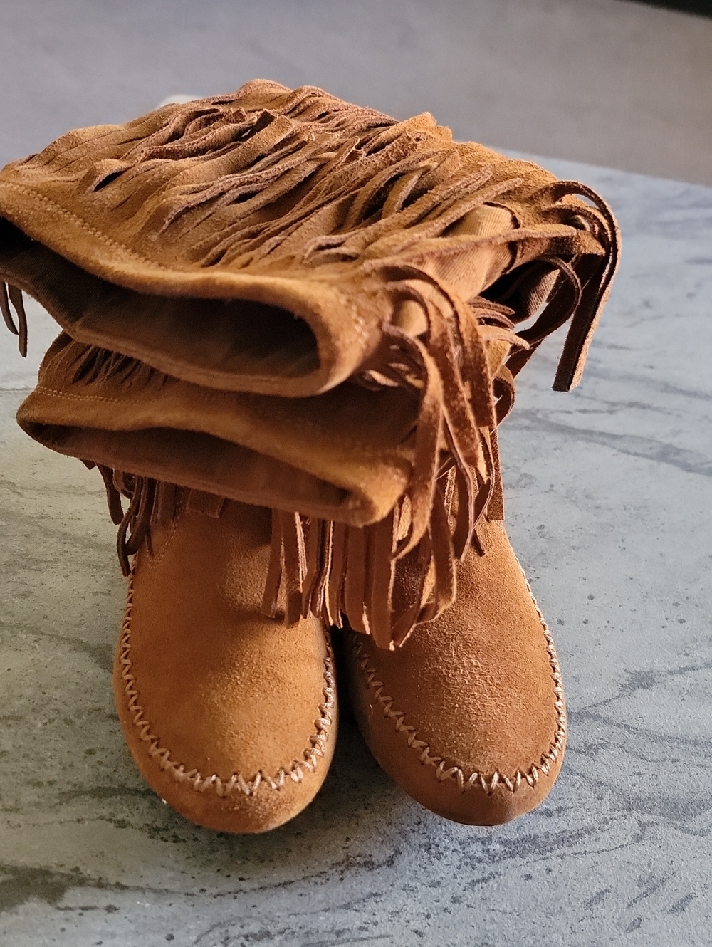 LAUREN CONRAD Fringed Moccasin Suede Boots Brown Size 8.5M - Picture 3 of 12